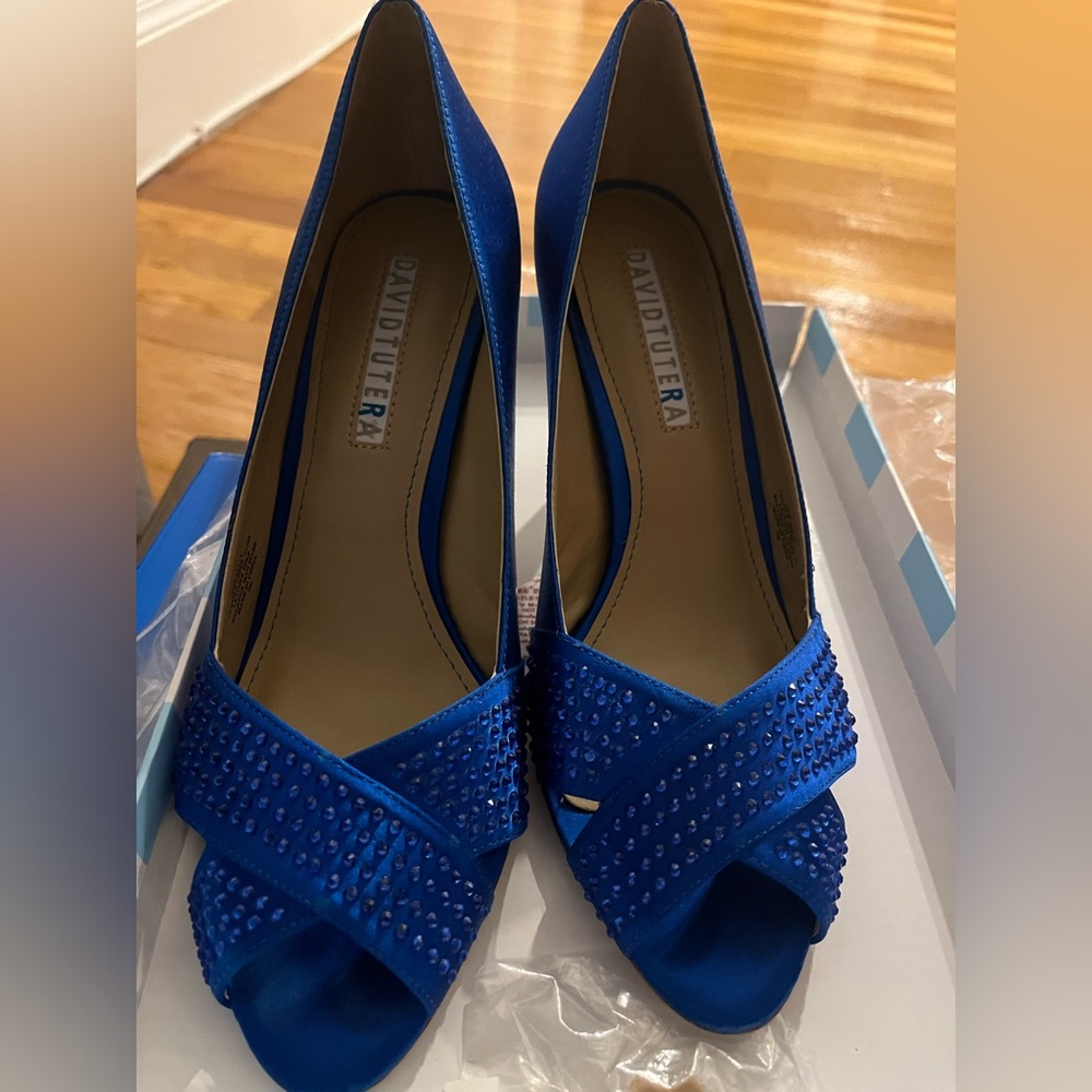 David Tutera Peep Toe Crystal Criss Cross Pump wedding shoe